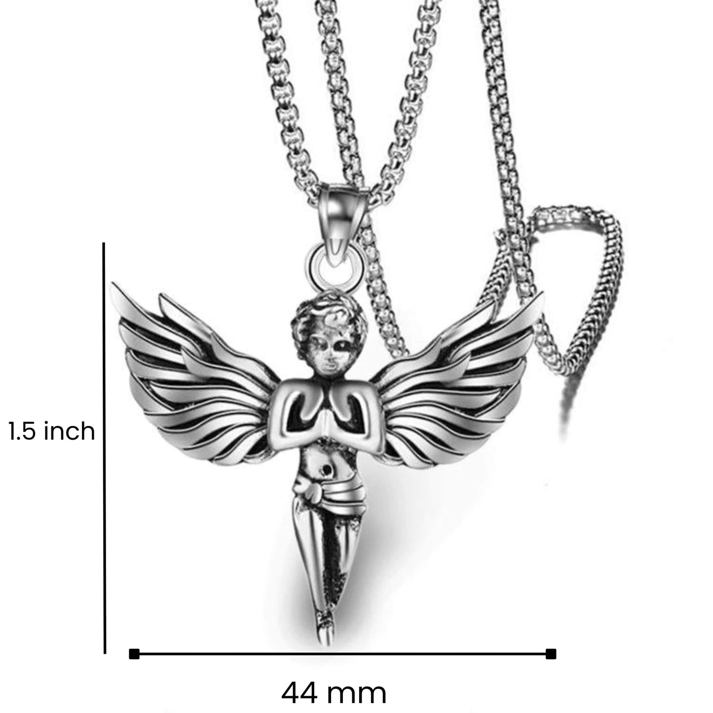 PRAYING ANGEL WING - 44mm Pure Titanium Steel Pendant with 27inch Round Box 4mm Chain for Men & Boys — SS Pendant/ Necklace for Men | THE MEN THING