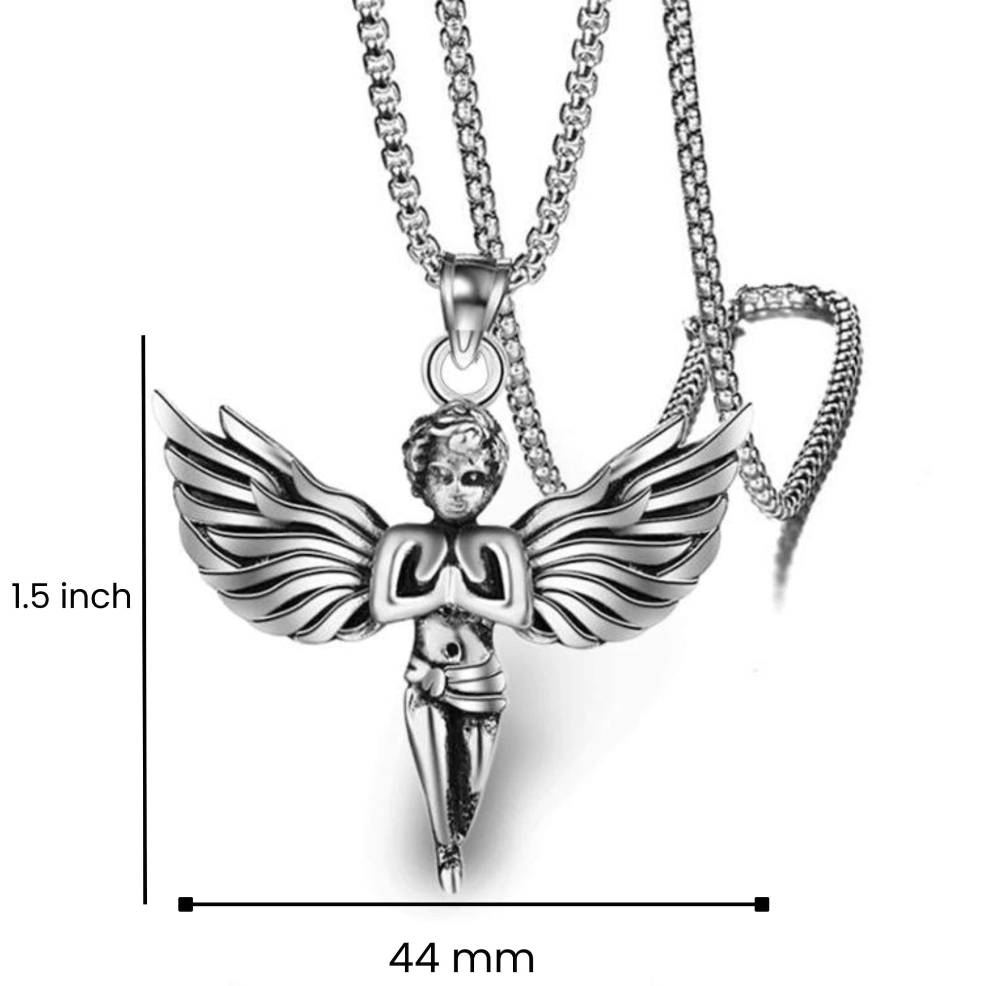 PRAYING ANGEL WING - 44mm Pure Titanium Steel Pendant with 27inch Round Box 4mm Chain for Men & Boys — SS Pendant/ Necklace for Men | THE MEN THING