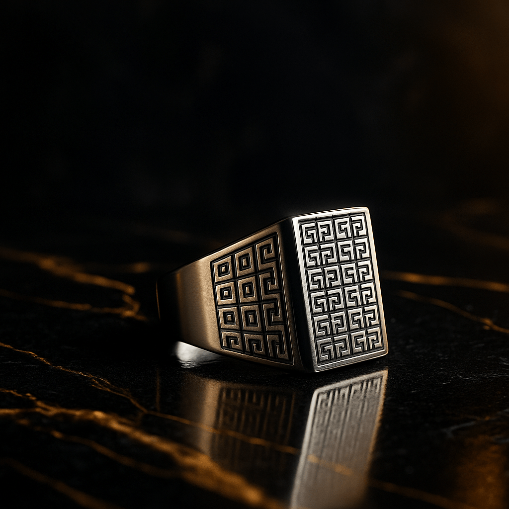 PRIME GLYPH RING - Pure Stainless Steel Men’s Steel-Plated Ring – Statement Luxury Jewelry (Size : 16-22-27) - THE MEN THING