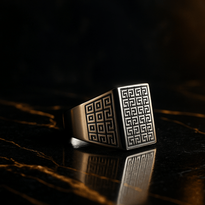 PRIME GLYPH RING - Pure Stainless Steel Men’s Steel-Plated Ring – Statement Luxury Jewelry (Size : 16-22-27) - THE MEN THING