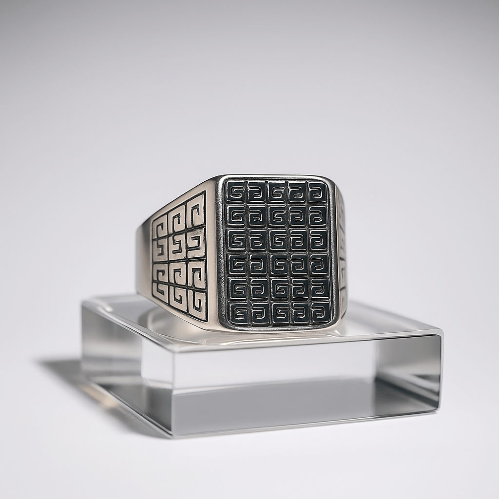 PRIME GLYPH RING - Pure Stainless Steel Men’s Steel-Plated Ring – Statement Luxury Jewelry (Size : 16-22-27) - THE MEN THING