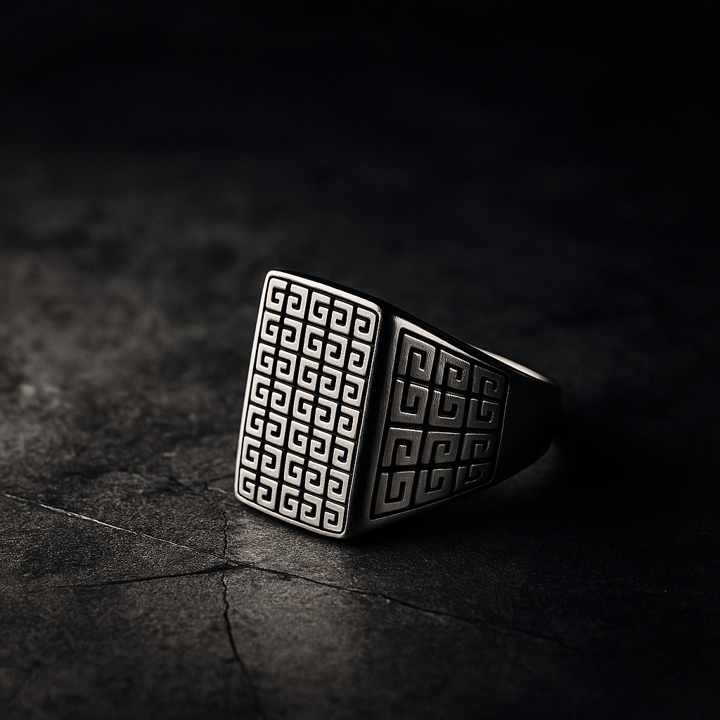 PRIME GLYPH RING - Pure Stainless Steel Men’s Steel-Plated Ring – Statement Luxury Jewelry (Size : 16-22-27) - THE MEN THING