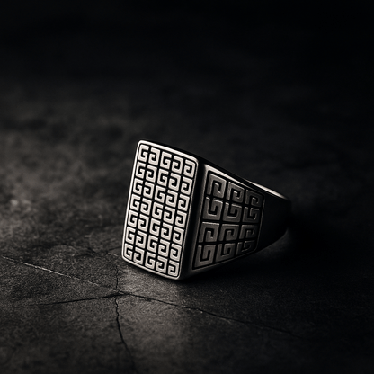 PRIME GLYPH RING - Pure Stainless Steel Men’s Steel-Plated Ring – Statement Luxury Jewelry (Size : 16-22-27) - THE MEN THING