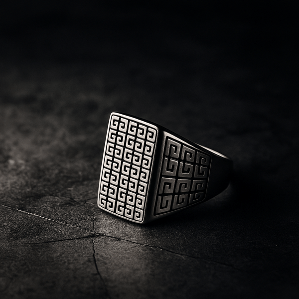 PRIME GLYPH RING - Pure Stainless Steel Men’s Steel-Plated Ring – Statement Luxury Jewelry (Size : 16-22-27)
