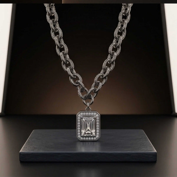 PRISM LUX - 15mm Titanium Steel Pendant with 20 to 22inch Adjustable Cable Chain for Men & Boys