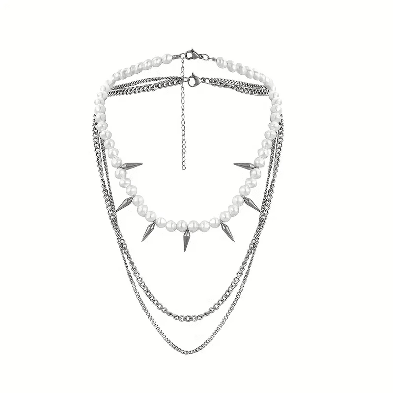 PRISMATIC PEARL ARMORY -  Pearl Necklace with Man Stainless Steel Cuban Chain Spikes Pendant Necklace for Men & Boys  (18 - 21 Inch) - THE MEN THING