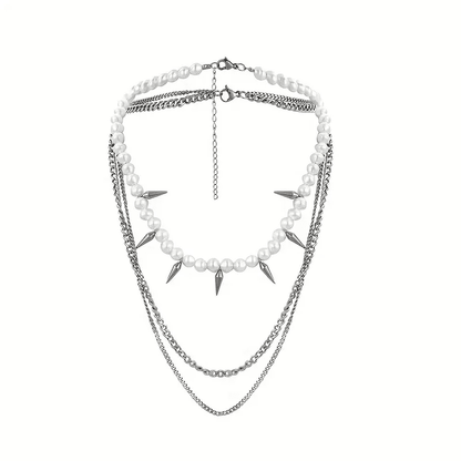 PRISMATIC PEARL ARMORY -  Pearl Necklace with Man Stainless Steel Cuban Chain Spikes Pendant Necklace for Men & Boys  (18 - 21 Inch) - THE MEN THING