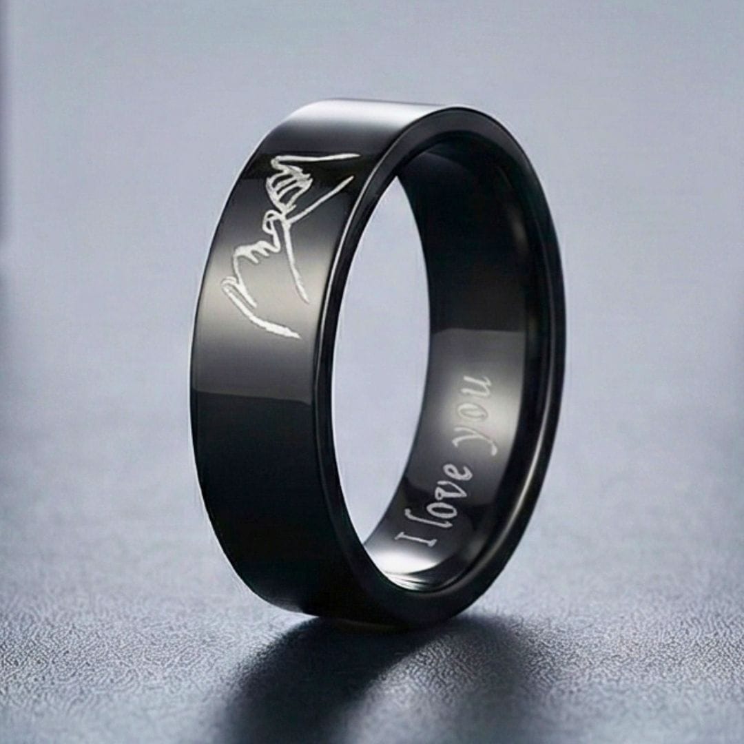 PROMISE RING - Black - Pure Stainless Steel Men’s Black-Plated Ring (Size : 26) - THE MEN THING