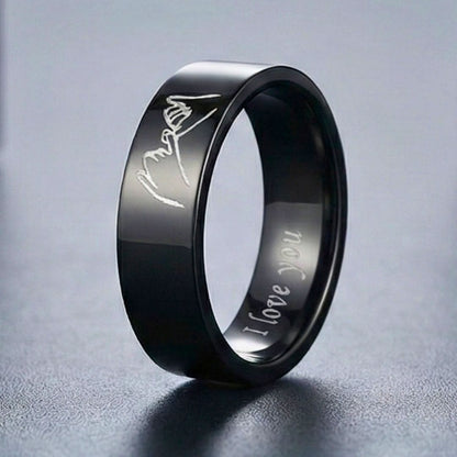 PROMISE RING - Black - Pure Stainless Steel Men’s Black-Plated Ring (Size : 26) - THE MEN THING
