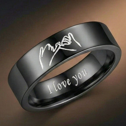 PROMISE RING - Black - Pure Stainless Steel Men’s Black-Plated Ring (Size : 26) - THE MEN THING