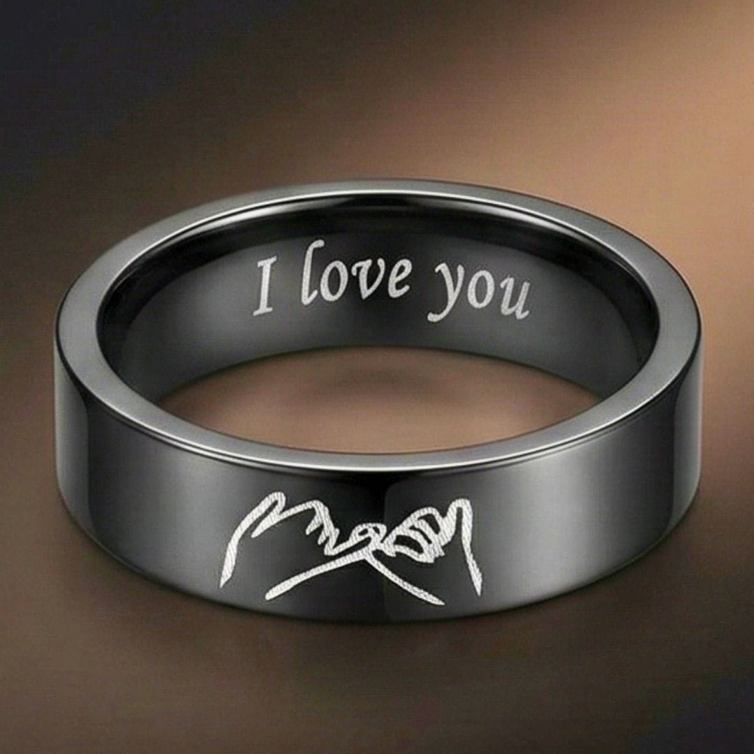 PROMISE RING - Black - Pure Stainless Steel Men’s Black-Plated Ring (Size : 26) - THE MEN THING