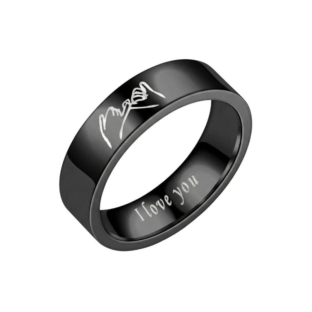 PROMISE RING - Black - Pure Stainless Steel Men’s Black-Plated Ring (Size : 26) - THE MEN THING