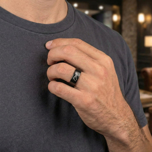 PROMISE RING - Black - Pure Stainless Steel Men’s Black-Plated Ring (Size : 26) - THE MEN THING