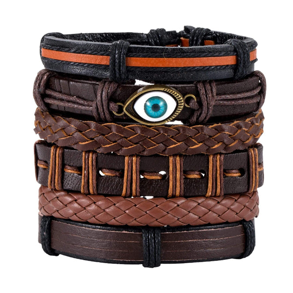 PROTECTOR GAZE - 6 Pcs Genuine Leather Adjustable Bracelet for Men & Boys