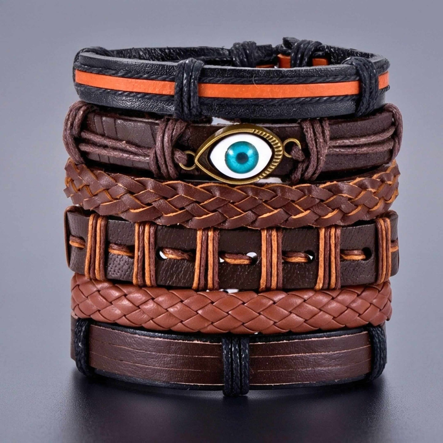 PROTECTOR GAZE - 6 Pcs Genuine Leather Adjustable Bracelet for Men & Boys — Leather Bracelet for Men | THE MEN THING