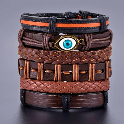 PROTECTOR GAZE - 6 Pcs Genuine Leather Adjustable Bracelet for Men & Boys — Leather Bracelet for Men | THE MEN THING