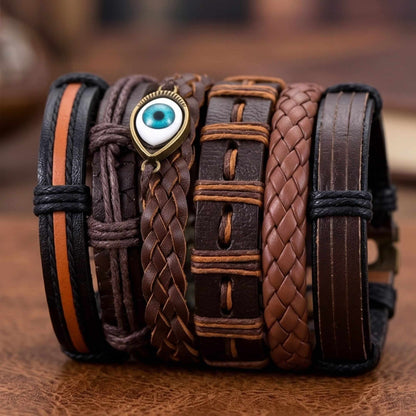 PROTECTOR GAZE - 6 Pcs Genuine Leather Adjustable Bracelet for Men & Boys — Leather Bracelet for Men | THE MEN THING