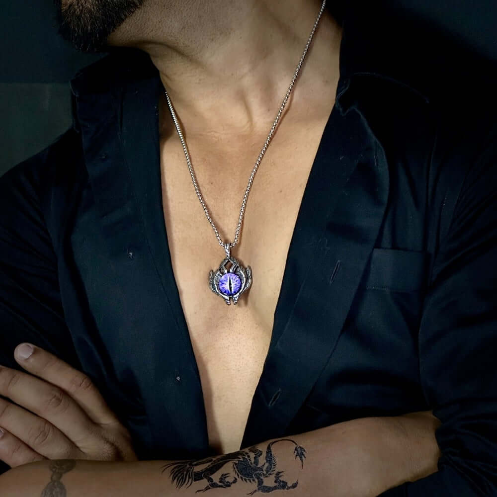 PURPLE-EYE - Alloy Pendant with Stainless Steel 24inch Round Box Chain for Men & Boy - THE MEN THING