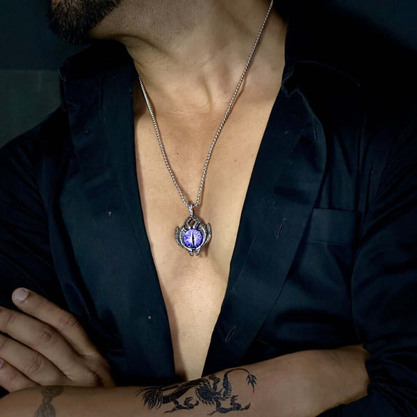 PURPLE-EYE - Alloy Pendant with Stainless Steel 24inch Round Box Chain for Men & Boy