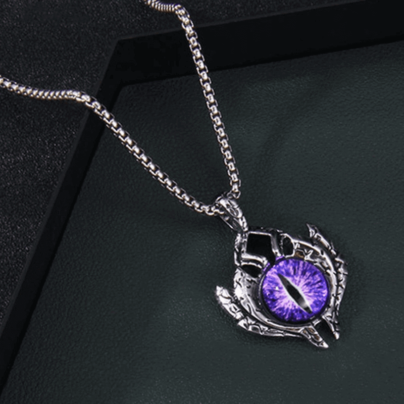 PURPLE-EYE PROTECT (T)  - Pure Titanium Steel Pendant with Stainless Steel 24inch Round Box Chain, European trending Style for Men & Boy - THE MEN THING