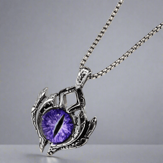 PURPLE-EYE PROTECT (T)  - Pure Titanium Steel Pendant with Stainless Steel 24inch Round Box Chain, European trending Style for Men & Boy - THE MEN THING