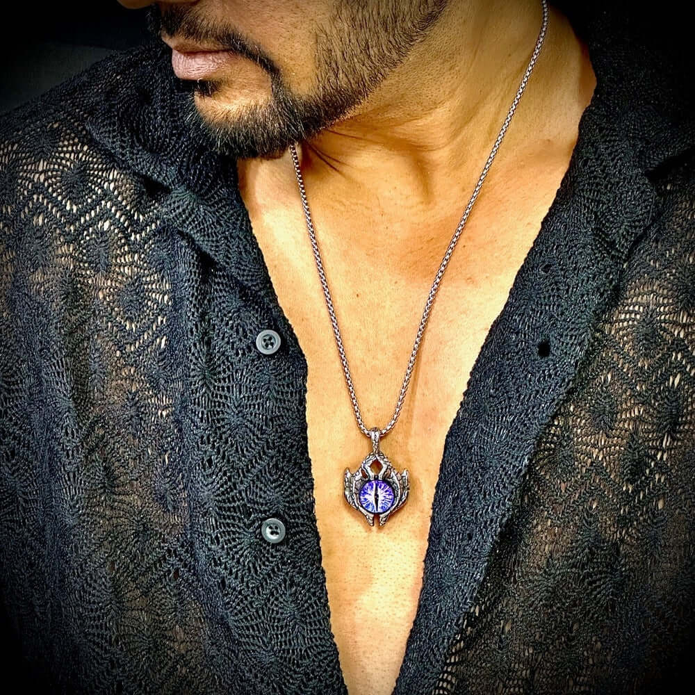 PURPLE-EYE PROTECT (T)  - Pure Titanium Steel Pendant with Stainless Steel 24inch Round Box Chain, European trending Style for Men & Boy - THE MEN THING