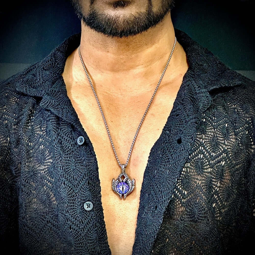 PURPLE-EYE PROTECT (T)  - Pure Titanium Steel Pendant with Stainless Steel 24inch Round Box Chain, European trending Style for Men & Boy - THE MEN THING