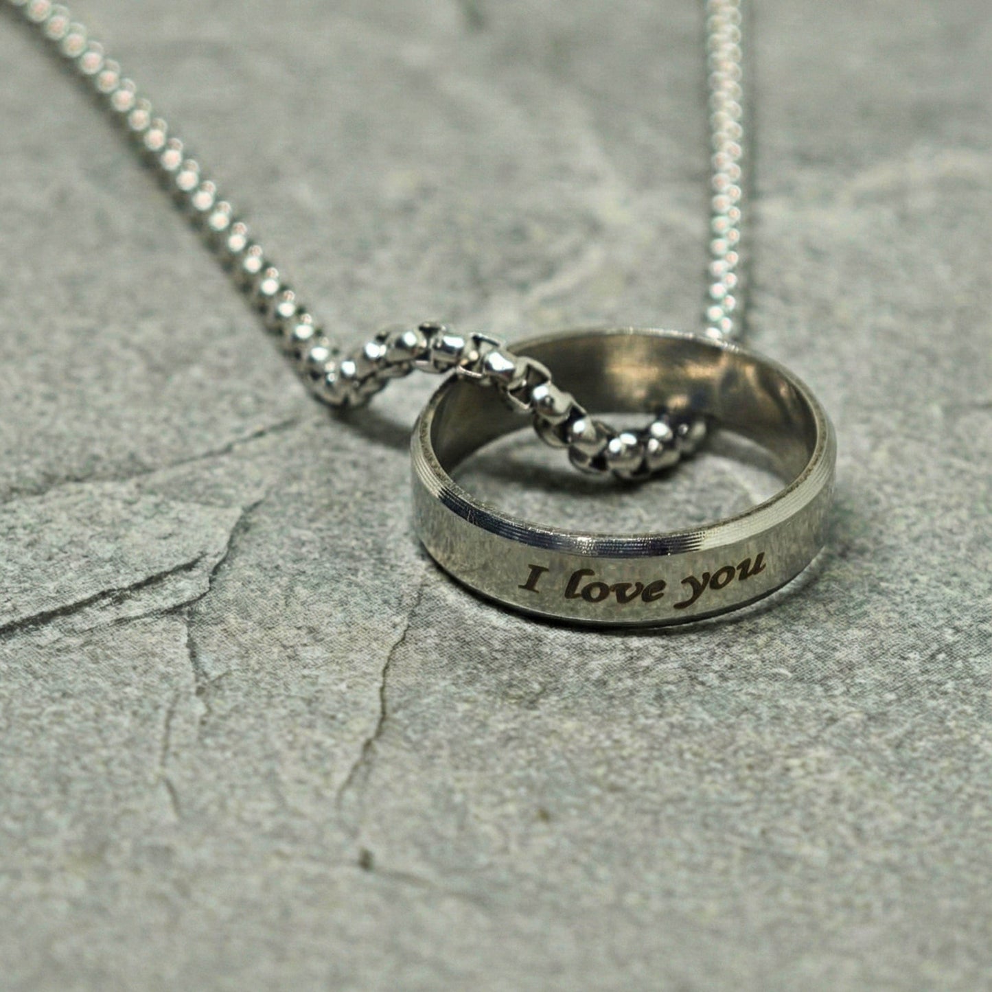 Personalised Name Engraved - Ring in Necklace | My Words, My Love  - Pure Titanium Steel  Pendant with 24inch Round Box 4mm Chain for Men & Boys - THE MEN THING