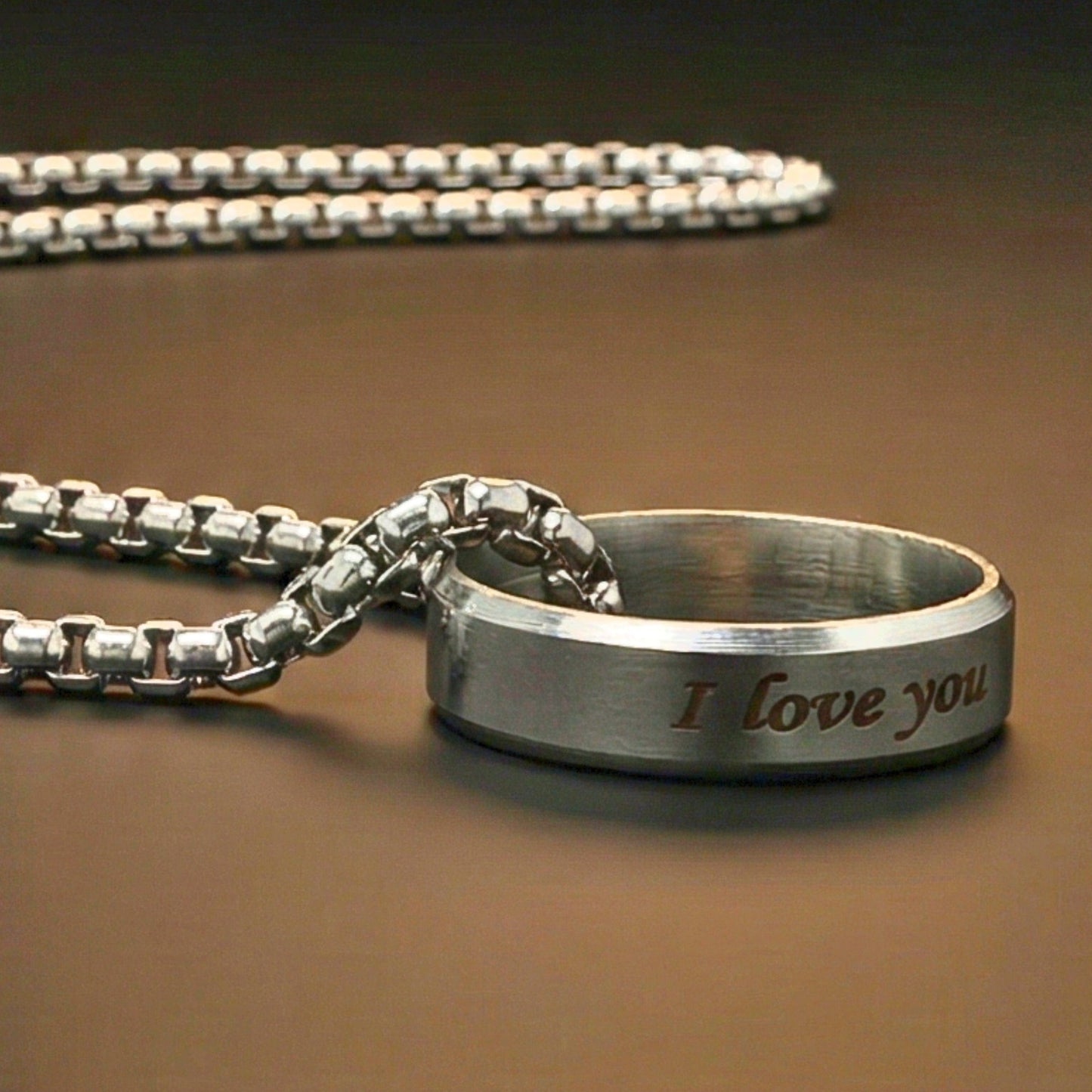 Personalised Name Engraved - Ring in Necklace | My Words, My Love  - Pure Titanium Steel  Pendant with 24inch Round Box 4mm Chain for Men & Boys - THE MEN THING