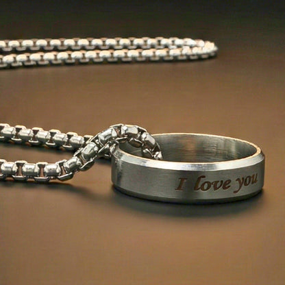 Personalised Name Engraved - Ring in Necklace | My Words, My Love  - Pure Titanium Steel  Pendant with 24inch Round Box 4mm Chain for Men & Boys - THE MEN THING