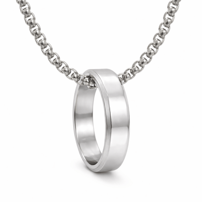 Personalised Name Engraved - Ring in Necklace | My Words, My Love  - Pure Titanium Steel  Pendant with 24inch Round Box 4mm Chain for Men & Boys - THE MEN THING