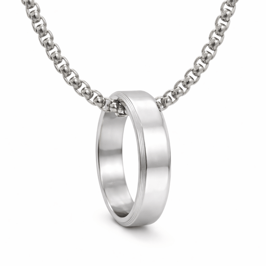 Personalised Name Engraved - Ring in Necklace | My Words, My Love  - Pure Titanium Steel  Pendant with 24inch Round Box 4mm Chain for Men & Boys - THE MEN THING