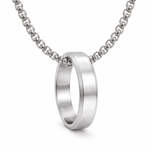 Personalised Name Engraved - Ring in Necklace | My Words, My Love  - Pure Titanium Steel  Pendant with 24inch Round Box 4mm Chain for Men & Boys