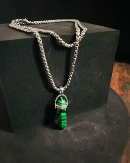 The Men Thing Malachite Spike Point With Pure Stainless Steel 24Inch Chain For Men American Trending
