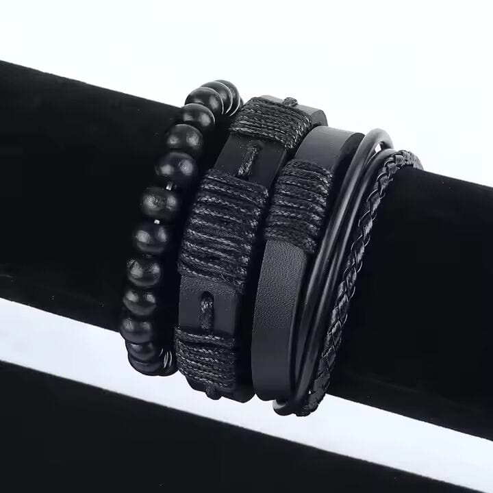 QUANTUM FORCE - 3 Pcs Genuine Braided Leather Bracelet Set for Men & Boys (8 inch) - THE MEN THING