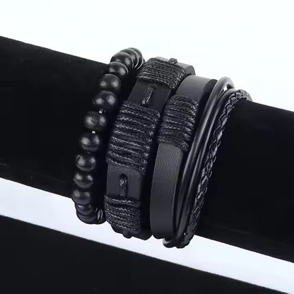 QUANTUM FORCE - 3 Pcs Genuine Braided Leather Bracelet Set for Men & Boys (8 inch) - THE MEN THING