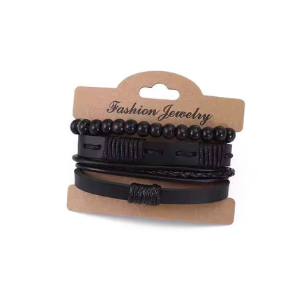 QUANTUM FORCE - 3 Pcs Genuine Braided Leather Bracelet Set for Men & Boys (8 inch) - THE MEN THING