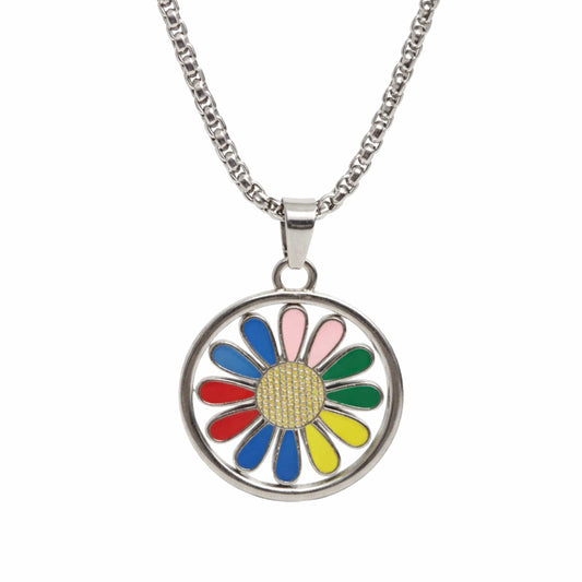 RAINBOW DAISY - 27mm Pure Titanium Steel Pendant with 27inch Round Box 4mm Chain for Men & Boys — SS Pendant/ Necklace for Men | THE MEN THING