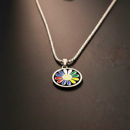 RAINBOW DAISY - 27mm Pure Titanium Steel Pendant with 27inch Round Box 4mm Chain for Men & Boys — SS Pendant/ Necklace for Men | THE MEN THING