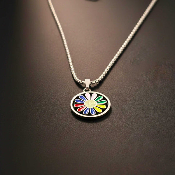 RAINBOW DAISY - 27mm Pure Titanium Steel Pendant with 27inch Round Box 4mm Chain for Men & Boys