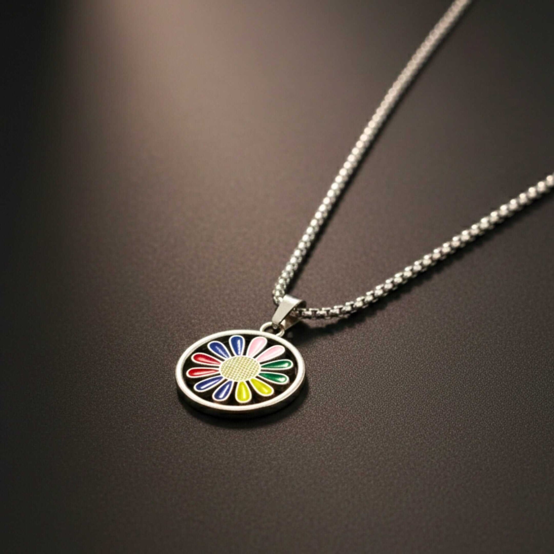 RAINBOW DAISY - 27mm Pure Titanium Steel Pendant with 27inch Round Box 4mm Chain for Men & Boys — SS Pendant/ Necklace for Men | THE MEN THING