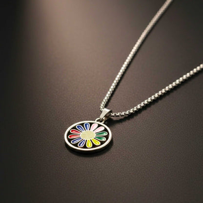RAINBOW DAISY - 27mm Pure Titanium Steel Pendant with 27inch Round Box 4mm Chain for Men & Boys — SS Pendant/ Necklace for Men | THE MEN THING