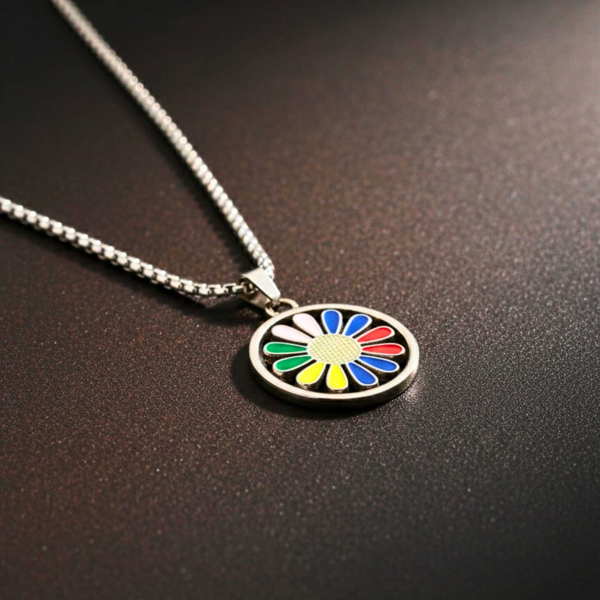 RAINBOW DAISY - 27mm Pure Titanium Steel Pendant with 27inch Round Box 4mm Chain for Men & Boys — SS Pendant/ Necklace for Men | THE MEN THING