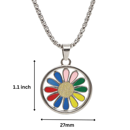 RAINBOW DAISY - 27mm Pure Titanium Steel Pendant with 27inch Round Box 4mm Chain for Men & Boys — SS Pendant/ Necklace for Men | THE MEN THING