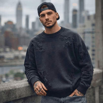 RAVAGED KNITTED DISTRESSED oversized sweatshirt - Black — for Men | THE MEN THING