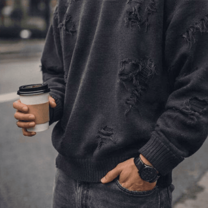 RAVAGED KNITTED DISTRESSED oversized sweatshirt - Black — for Men | THE MEN THING
