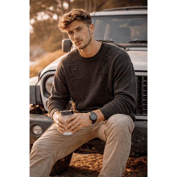RAVAGED KNITTED DISTRESSED oversized sweatshirt - Black