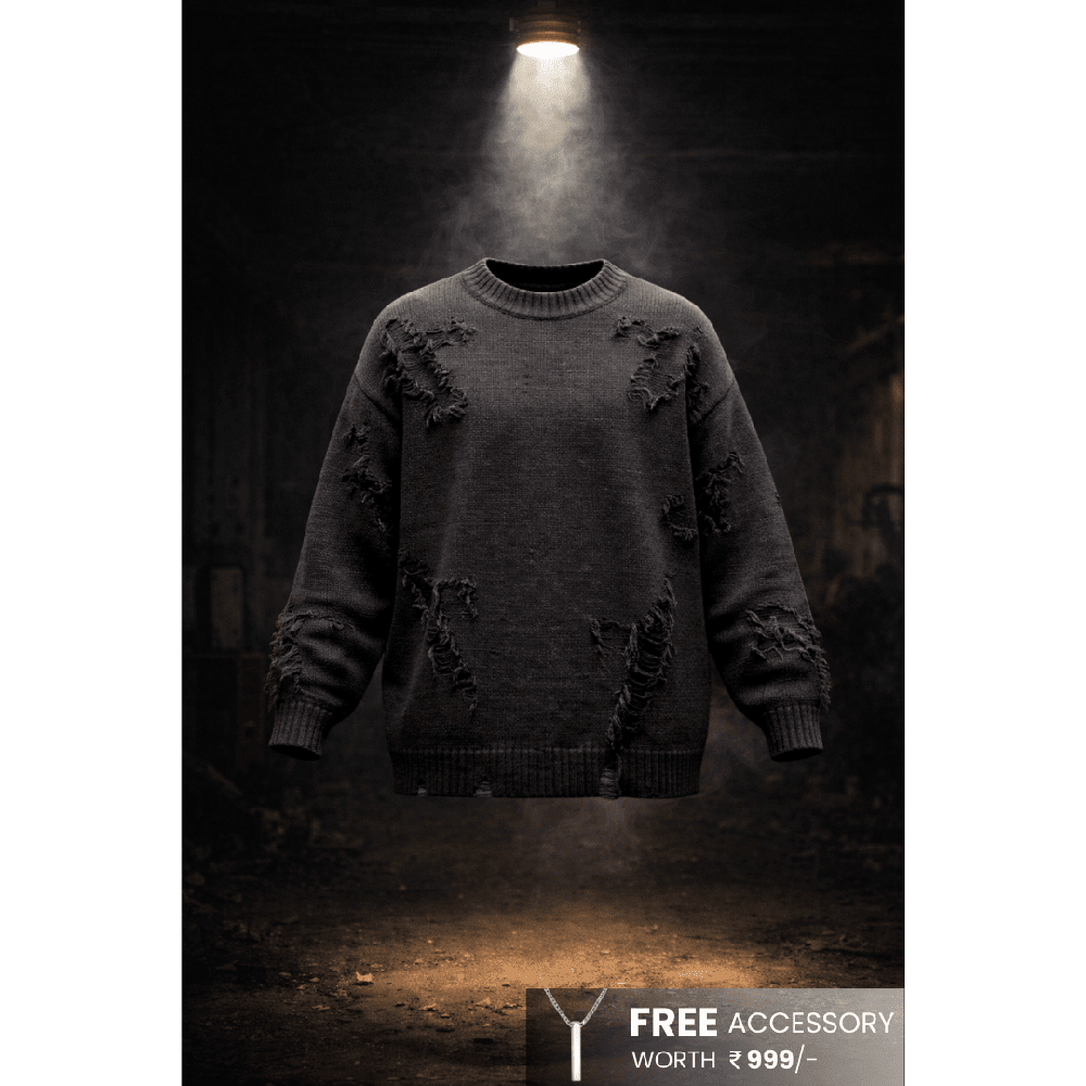 RAVAGED KNITTED DISTRESSED oversized sweatshirt - Black — for Men | THE MEN THING