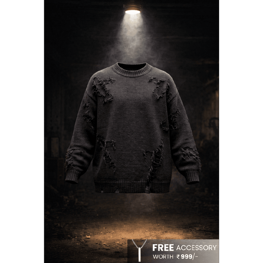 RAVAGED KNITTED DISTRESSED oversized sweatshirt - Black - THE MEN THING