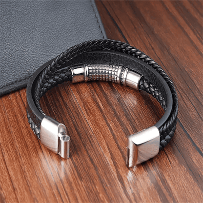 RAVEN NEXA BLACK - Genuine Leather Multi-Layer Braided Bracelet with Stainless Steel Magnetic Buckle for Men & Boys (8 inch) - THE MEN THING